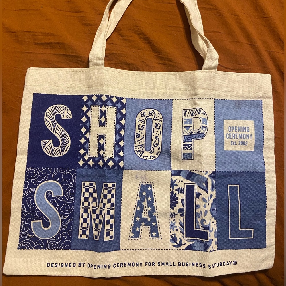 Opening Ceremony Cream and Blue Canvas Tote